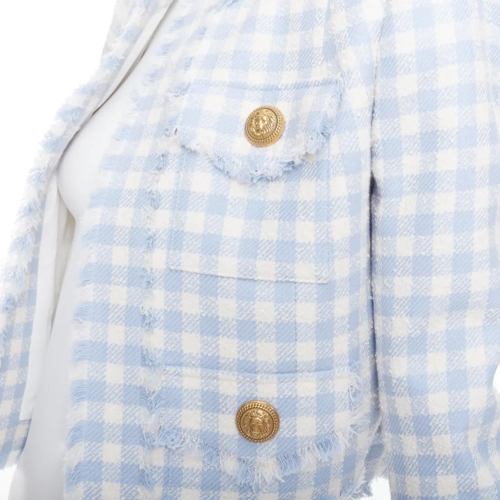 Balmain Plaid Cropped Jacket White Cotton Very good - Back View