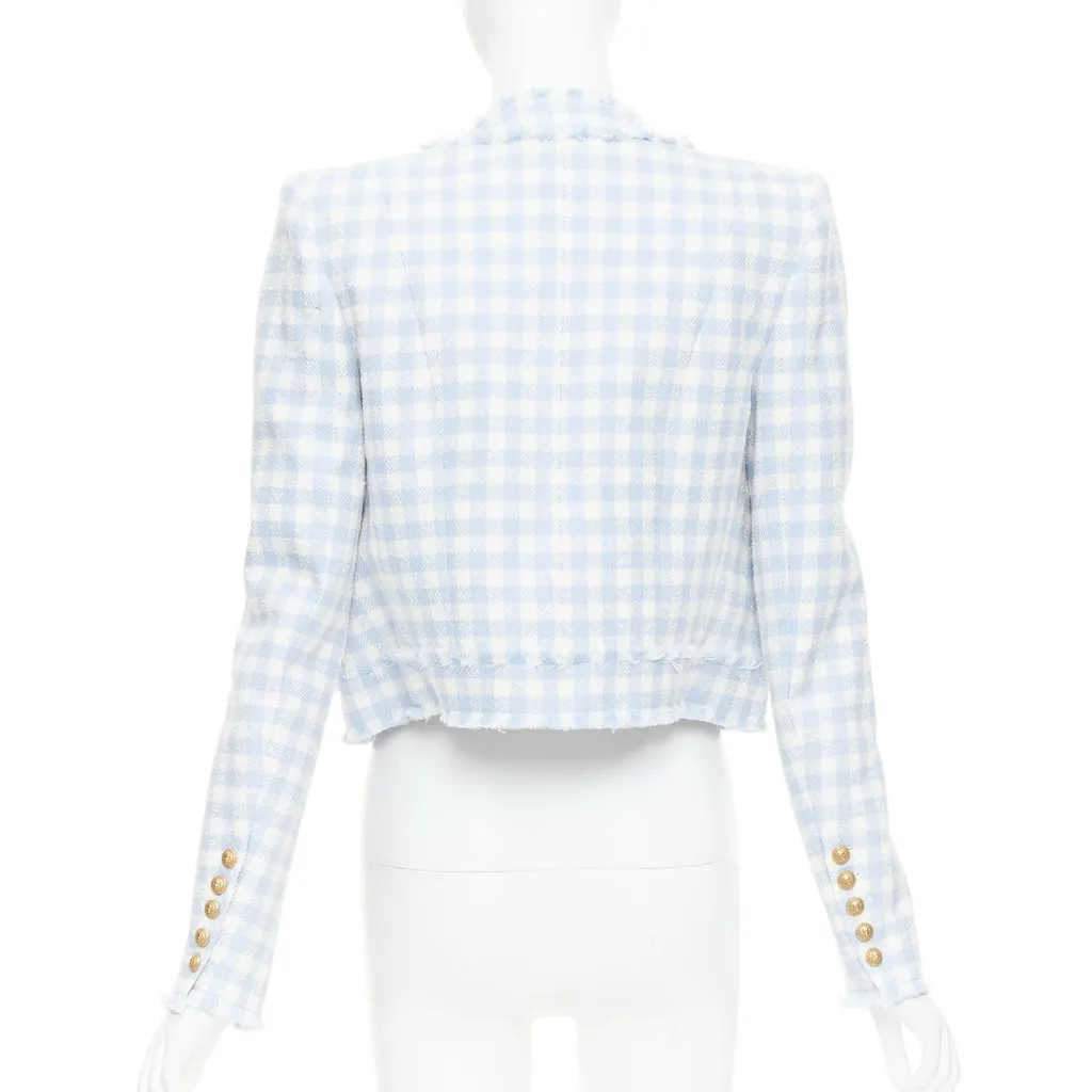 Balmain Plaid Cropped Jacket White Cotton Very good - Box View