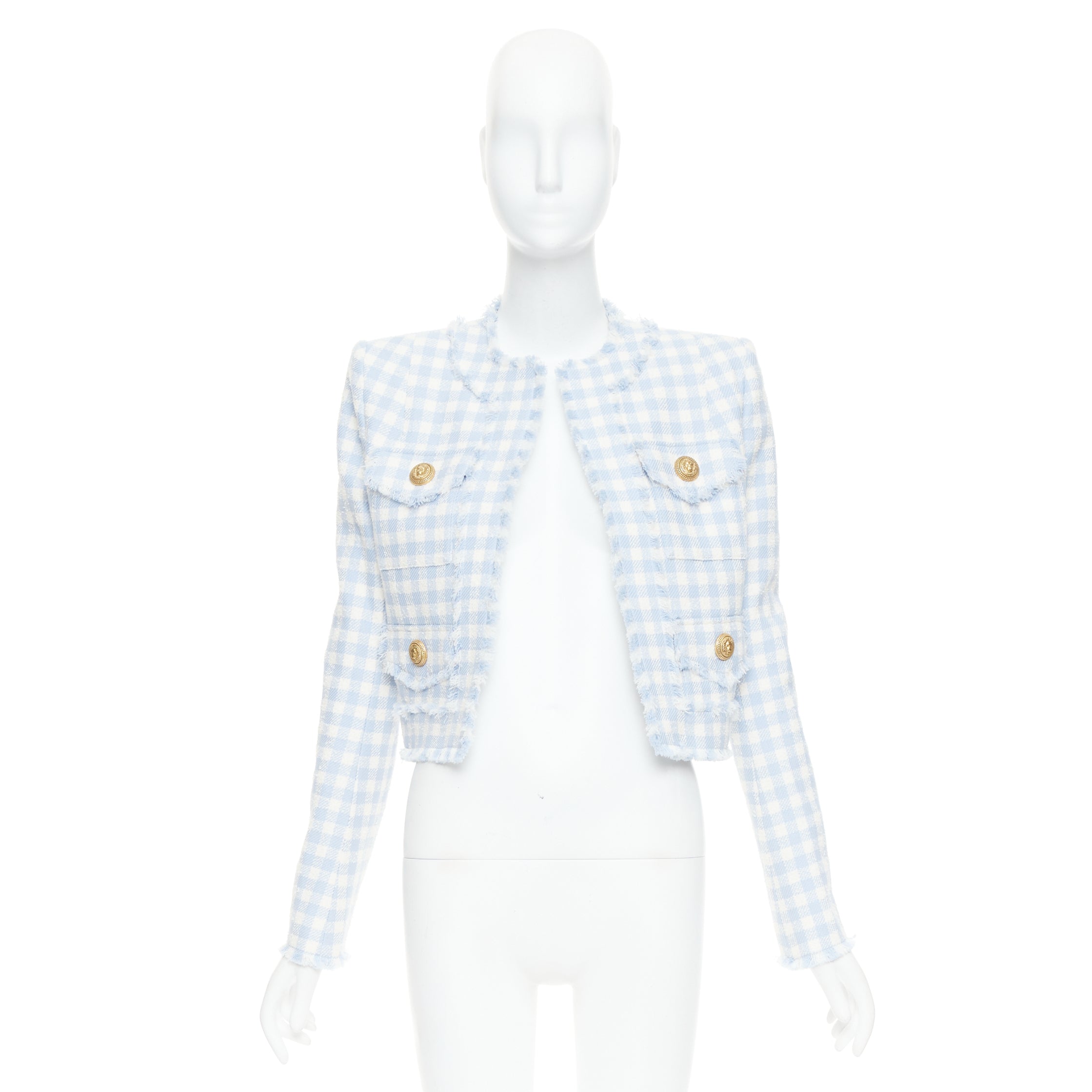 Balmain Plaid Cropped Jacket - Image 11
