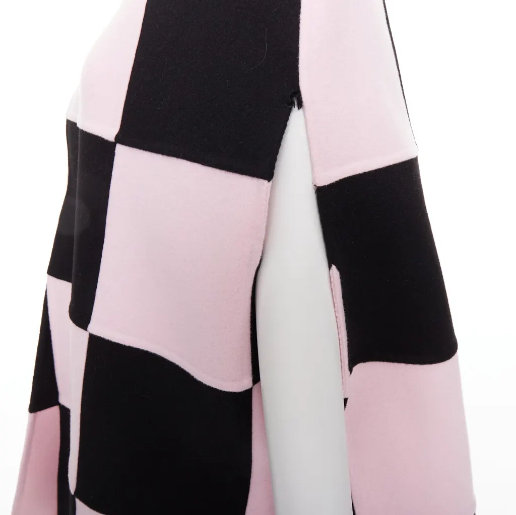 Valentino Checkered Cape Coat Black Wool Very good - Back View