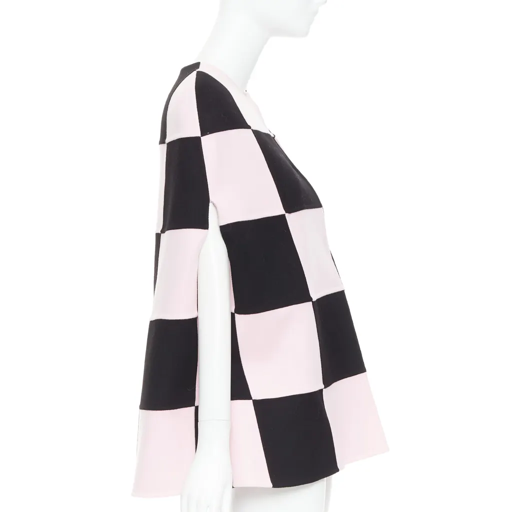 Valentino Checkered Cape Coat Black Wool Very good - Model View