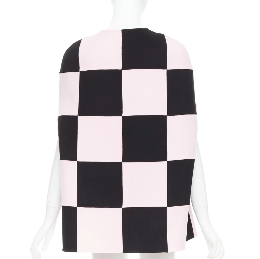 Valentino Checkered Cape Coat Black Wool Very good - Box View