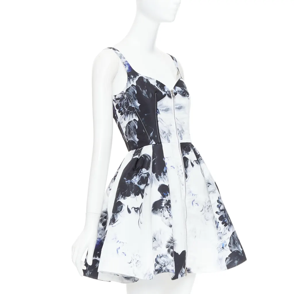 Alexander McQueen Ink Floral Dress White Polyester Very good - Inside View