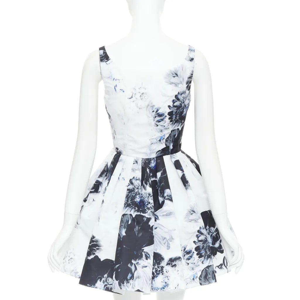 Alexander McQueen Ink Floral Dress White Polyester Very good - Box View
