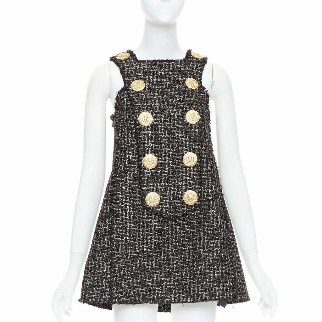 Balmain Metallic Tweed Dress Black Viscose Very good - Front View