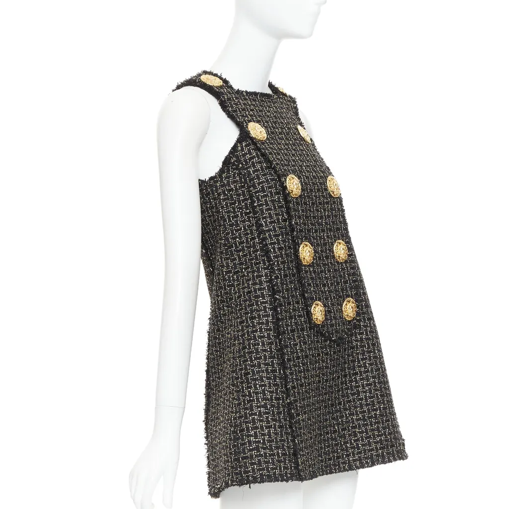 Balmain Metallic Tweed Dress Black Viscose Very good - Inside View
