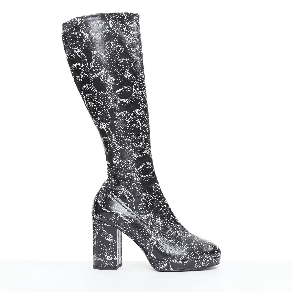 Chanel Monogram Bronze Rain Boots Black Leather Very good - Front View