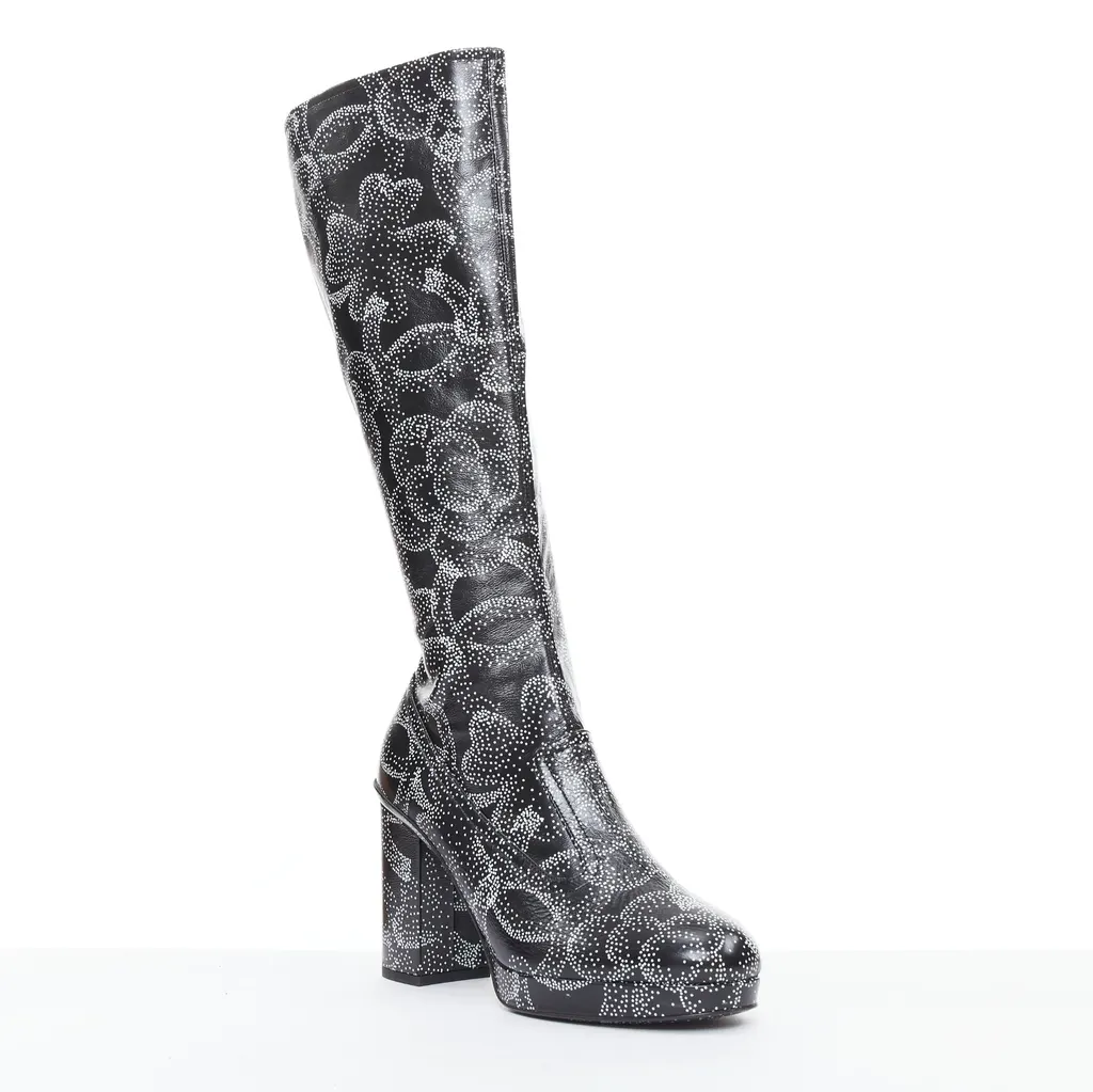 Chanel Monogram Bronze Rain Boots Black Leather Very good - Back View