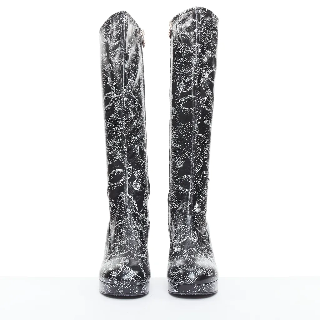 Chanel Monogram Bronze Rain Boots Black Leather Very good - Inside View