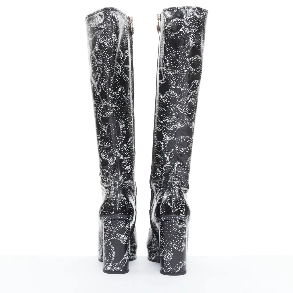 Chanel Monogram Bronze Rain Boots Black Leather Very good - Model View