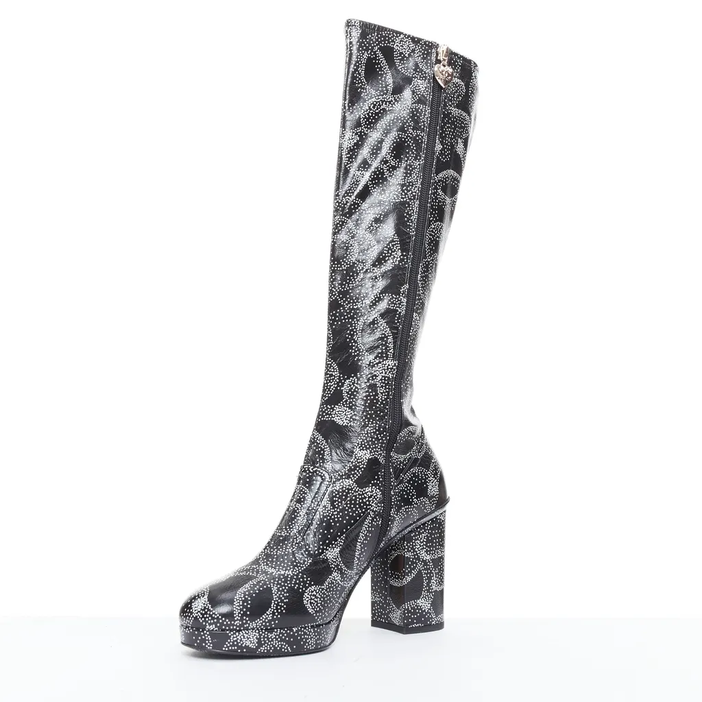 Chanel Monogram Bronze Rain Boots Black Leather Very good - Box View