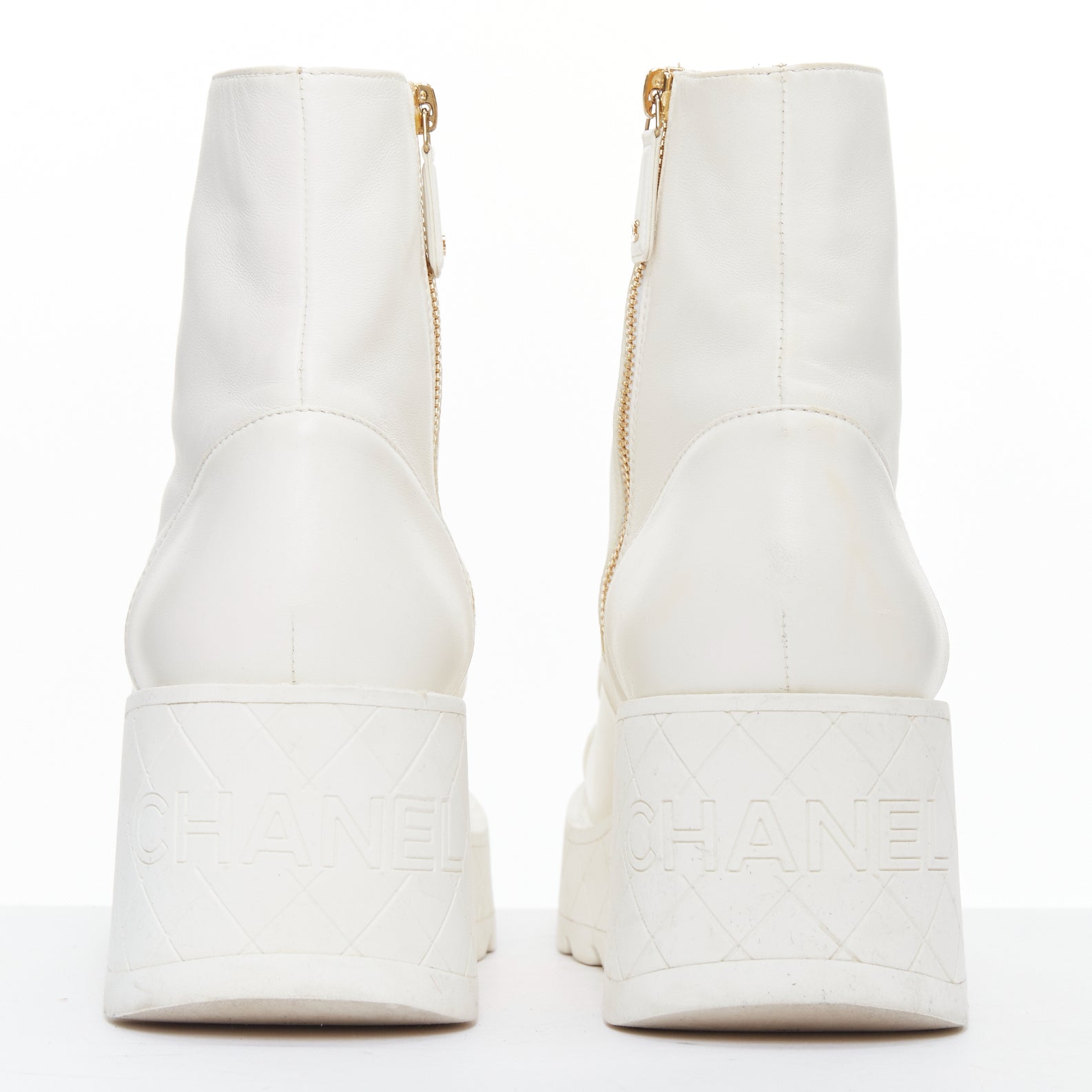 Chanel Silver Lucite Heel Boots - Side view