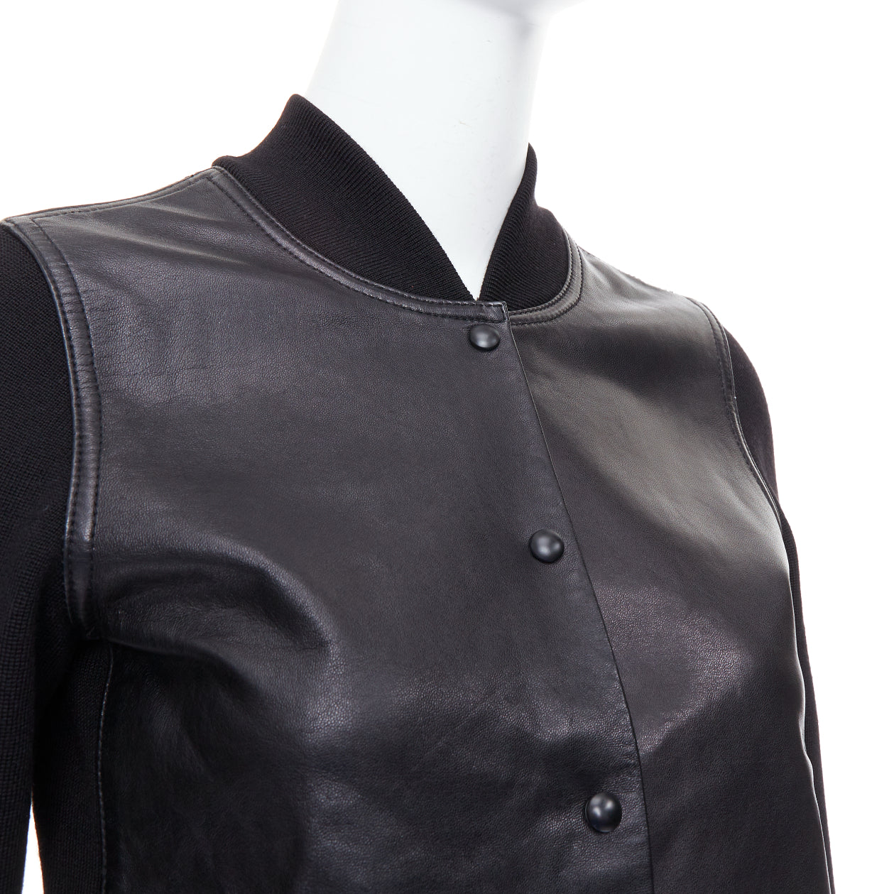 Alexander Wang Black Wool Leather Bomber - Back view