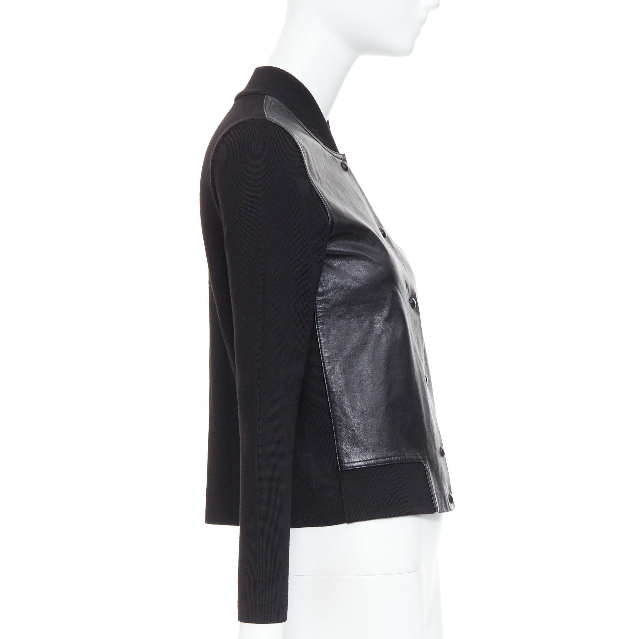 Alexander Wang Black Wool Leather Bomber - Side view