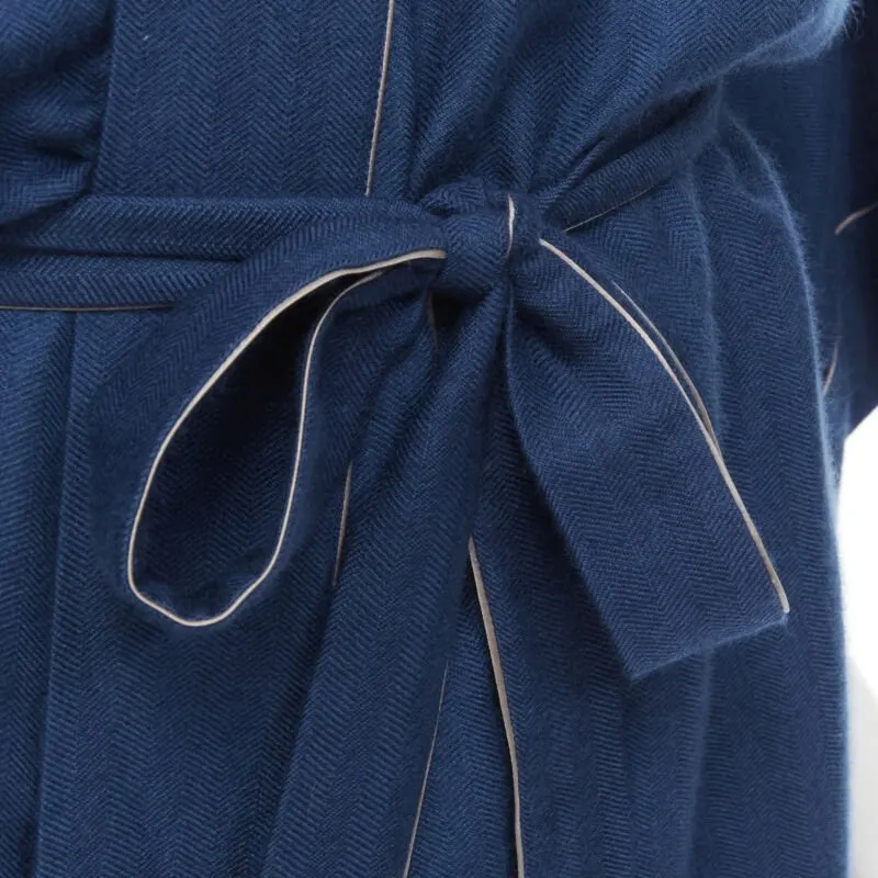 Hermès Cashmere Suede Belted Robe Blue Cashmere Never worn - Back View