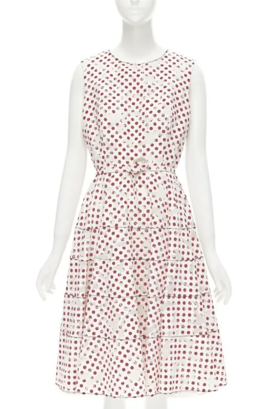 Oscar De La Renta Polkadot Devore Dress White Cotton Very good - Front View