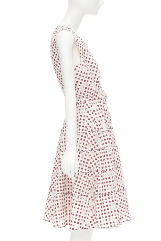Oscar De La Renta Polkadot Devore Dress White Cotton Very good - Model View