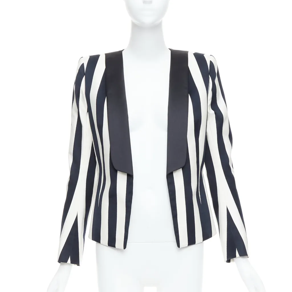 Balmain Striped Power Blazer Black Cotton Never worn - Front View