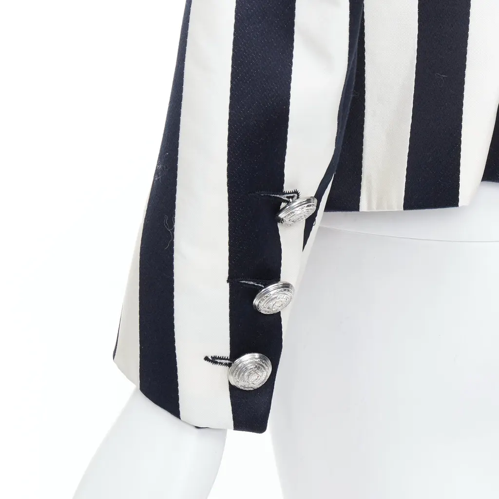 Balmain Striped Power Blazer Black Cotton Never worn - Back View