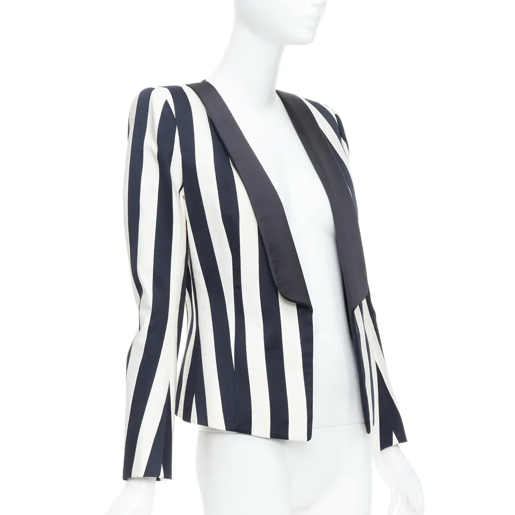 Balmain Striped Power Blazer Black Cotton Never worn - Inside View