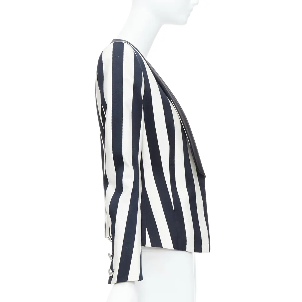 Balmain Striped Power Blazer Black Cotton Never worn - Model View