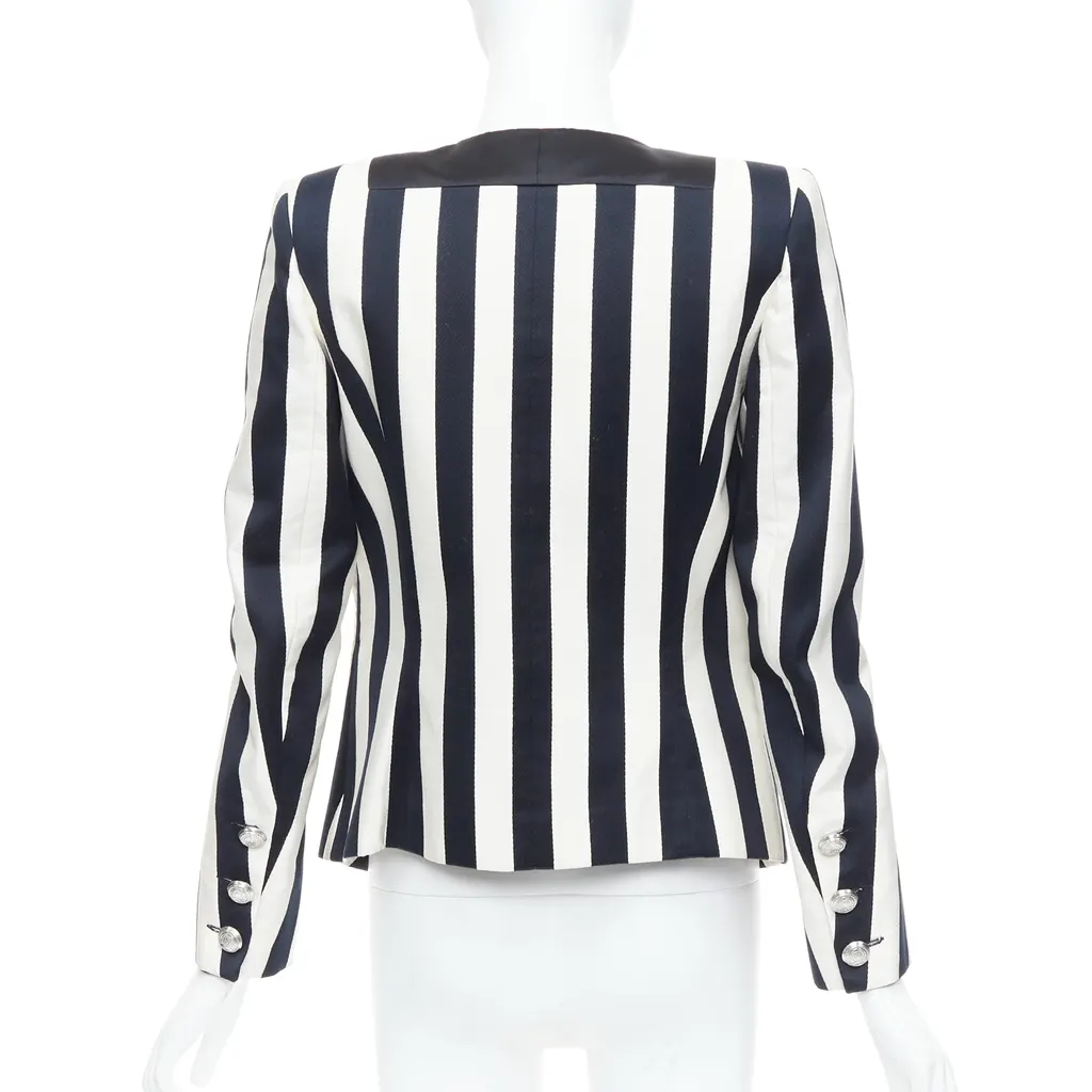 Balmain Striped Power Blazer Black Cotton Never worn - Box View