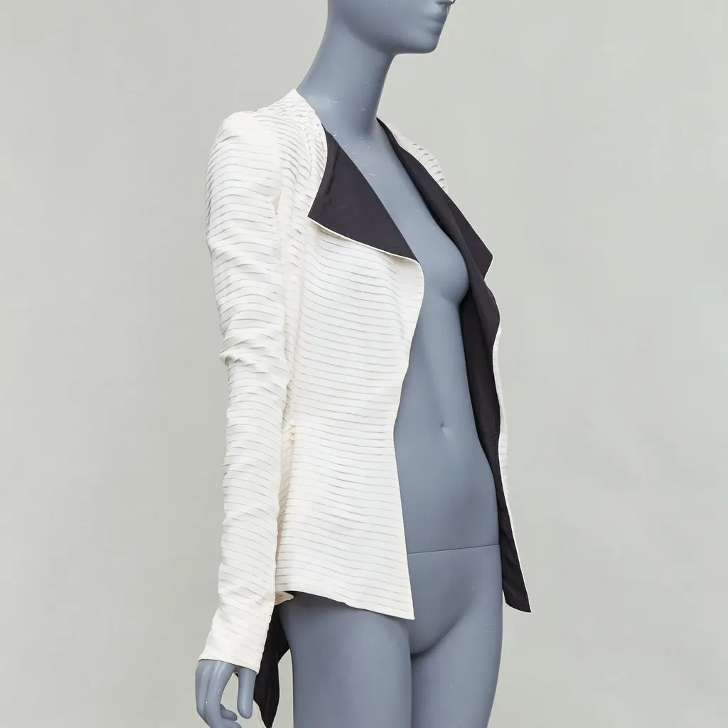 Gareth Pugh Cream Black Draped Biker Beige Silk Never worn, with tag - Inside View