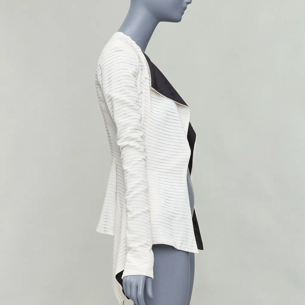 Gareth Pugh Cream Black Draped Biker Beige Silk Never worn, with tag - Model View