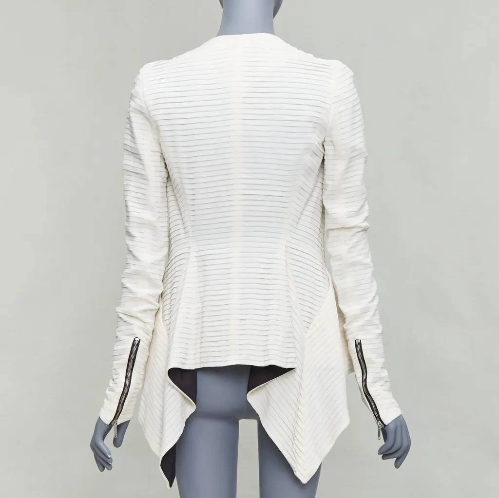 Gareth Pugh Cream Black Draped Biker Beige Silk Never worn, with tag - Box View