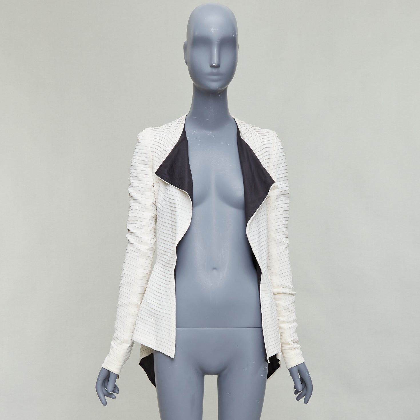 Gareth Pugh Cream Black Draped Biker - Image 11