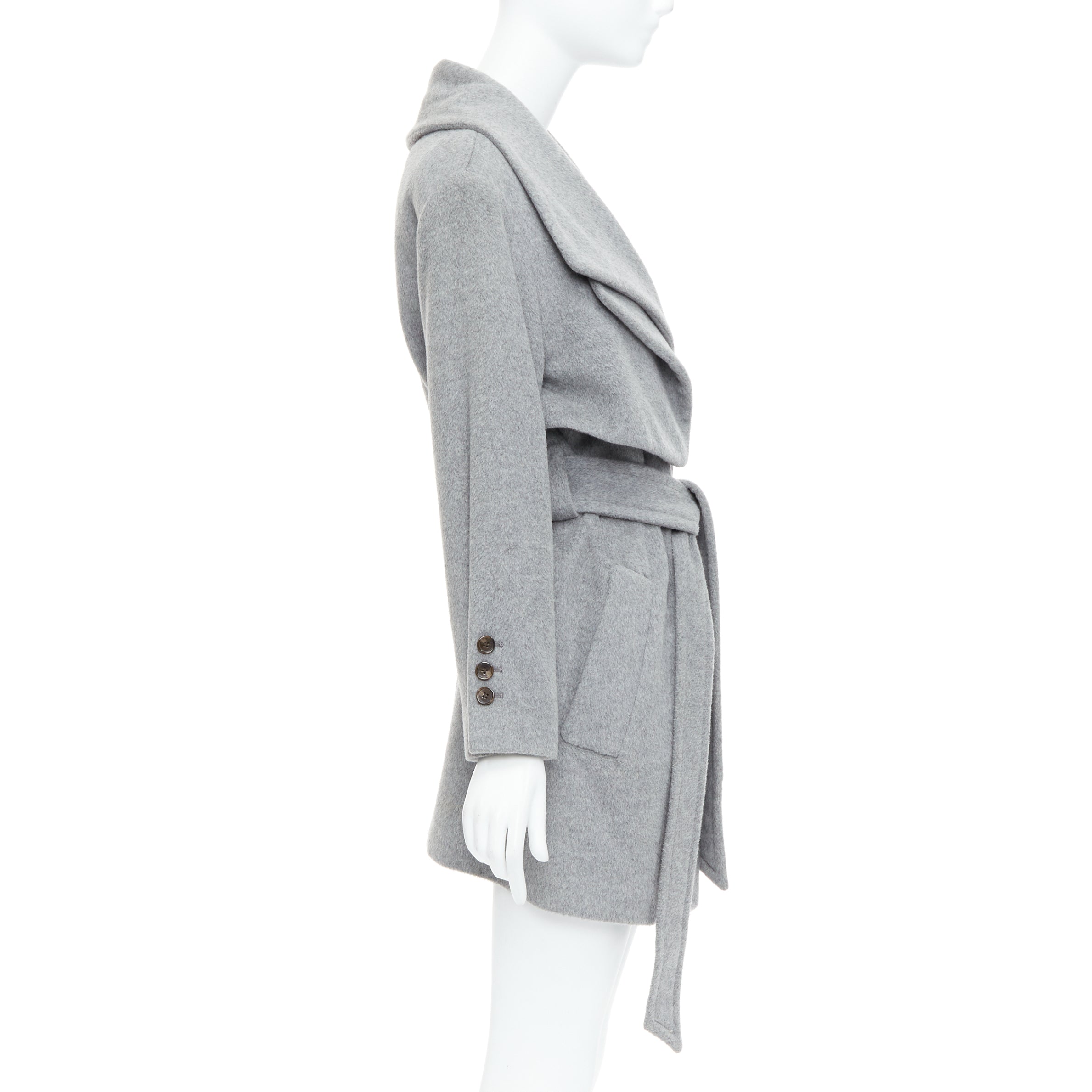 Hanii Y Grey Oversized Belted Coat - Side view