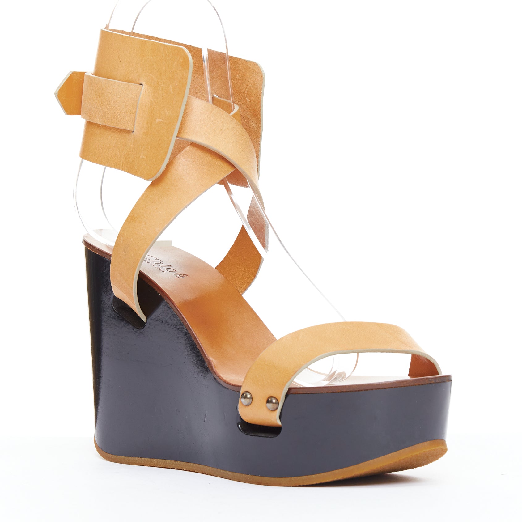 Chloe Tan Strappy Wedges - Back view