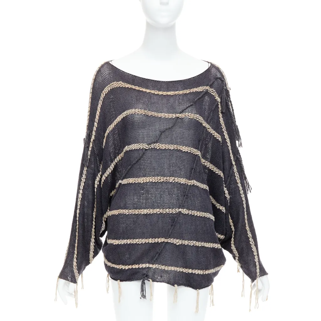Issey Miyake Fringe striped shirt Grey Cotton Never worn - Front View