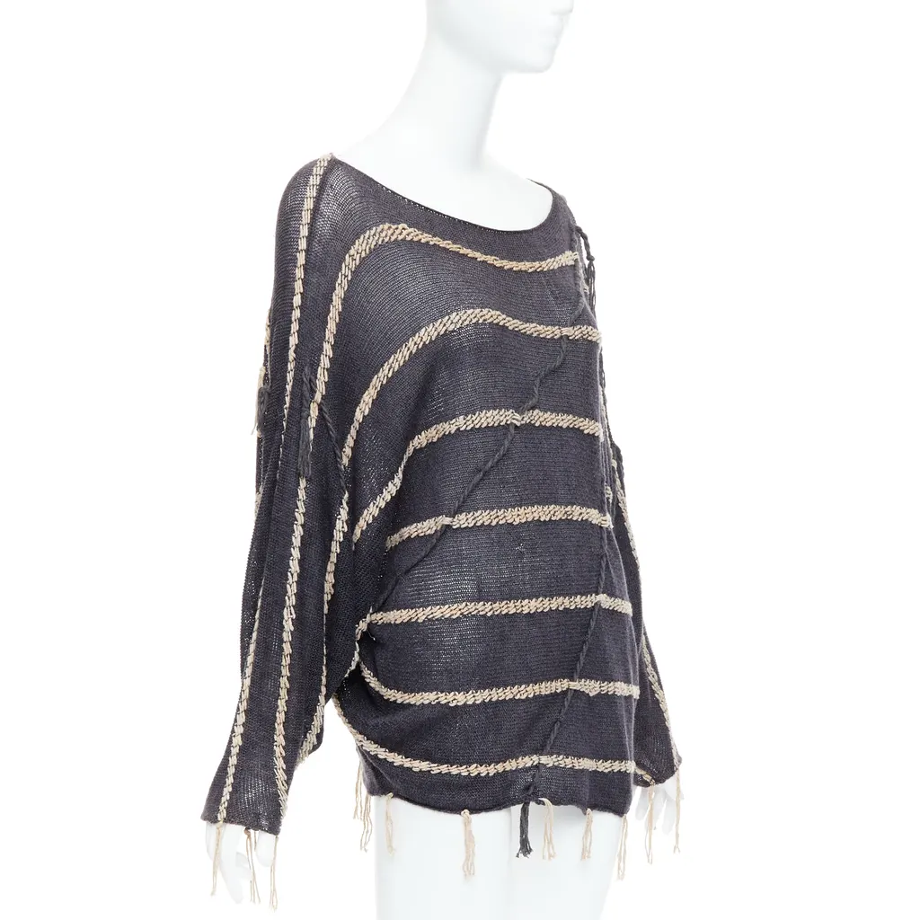 Issey Miyake Fringe striped shirt Grey Cotton Never worn - Inside View