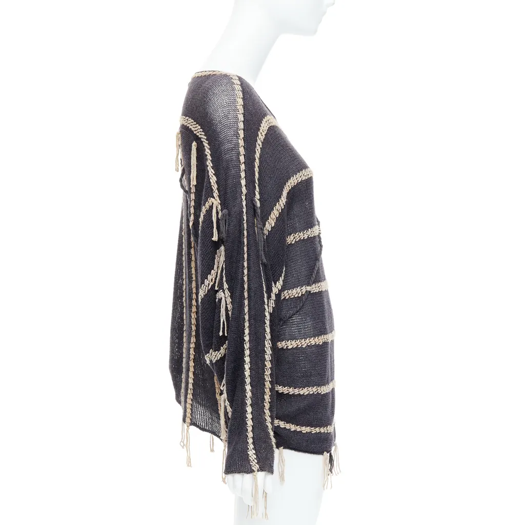 Issey Miyake Fringe striped shirt Grey Cotton Never worn - Model View