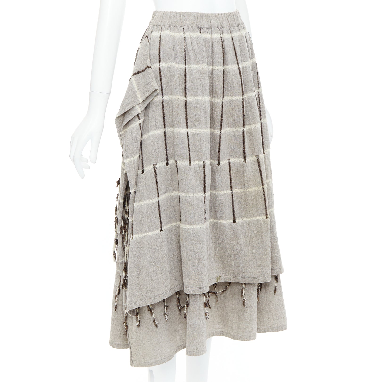 Issey Miyake Checked Fringe Skirt