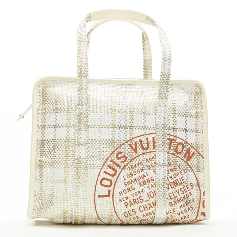 Louis Vuitton Metallic Shopper Tote White Leather Very good - Front View