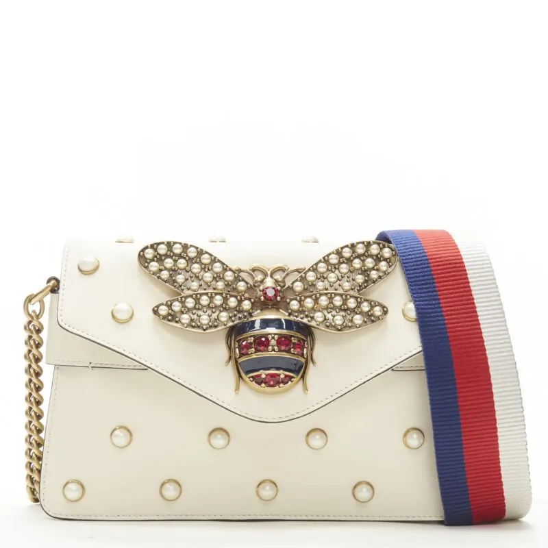 Gucci Bee Pearl Bag Beige Leather Very good - Front View