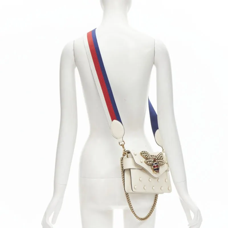 Gucci Bee Pearl Bag Beige Leather Very good - Back View