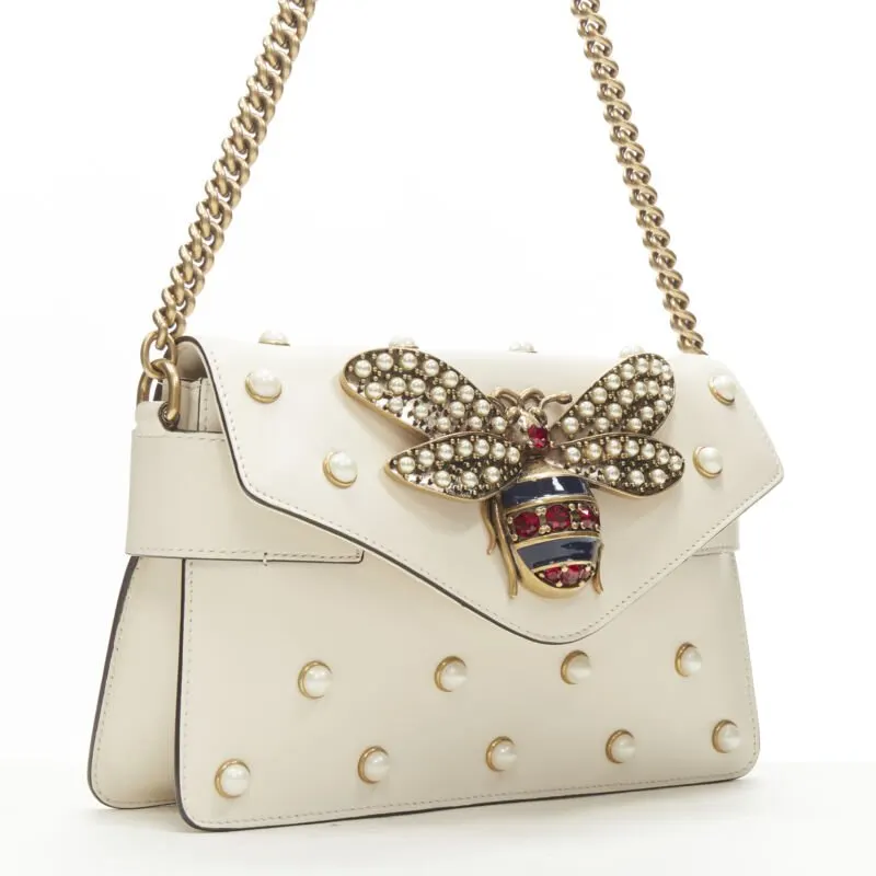Gucci Bee Pearl Bag Beige Leather Very good - Inside View