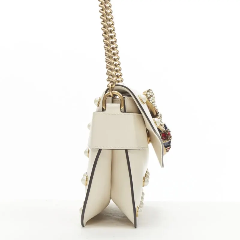 Gucci Bee Pearl Bag Beige Leather Very good - Model View