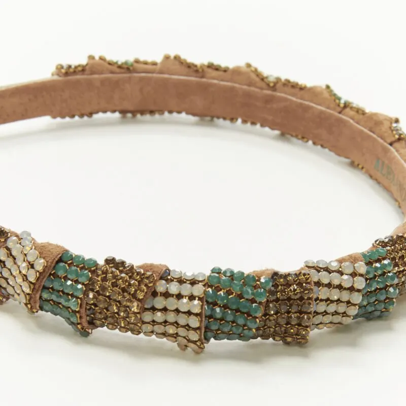 Unsigned Crystal Leather Headband Brown Suede Never worn - Back View