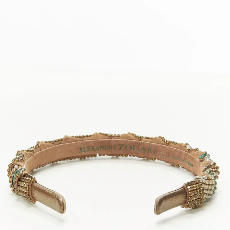 Unsigned Crystal Leather Headband Brown Suede Never worn - Box View