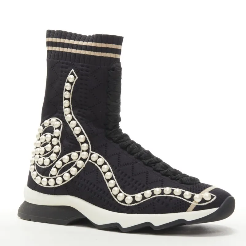 Fendi Pearl Sock Sneakers Black Very good - Front View