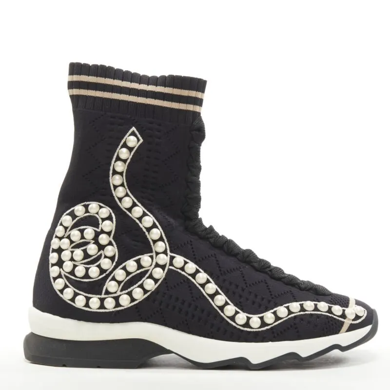 Fendi Pearl Sock Sneakers Black Very good - Back View