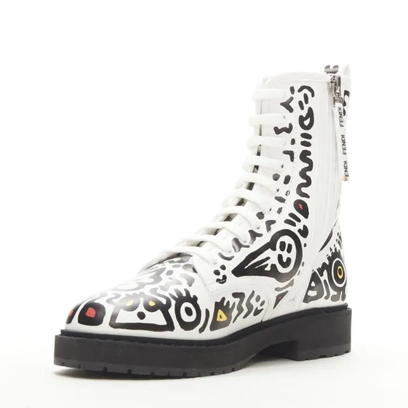 Fendi Purple Zip Ankle Boots White Leather Never worn - Model View