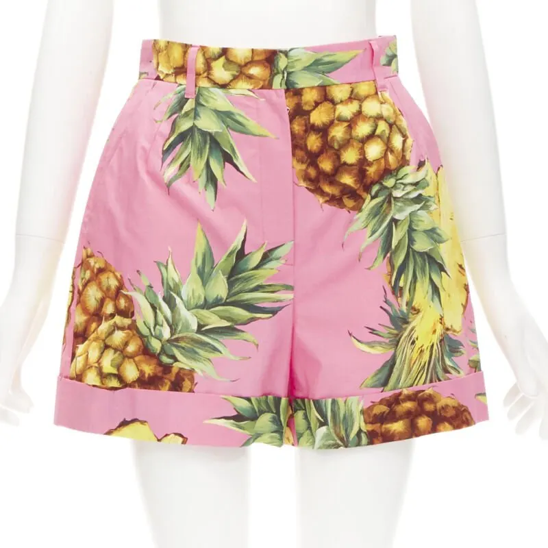 Dolce & Gabbana Pineapple Print Shorts Pink Cotton Very good - Front View