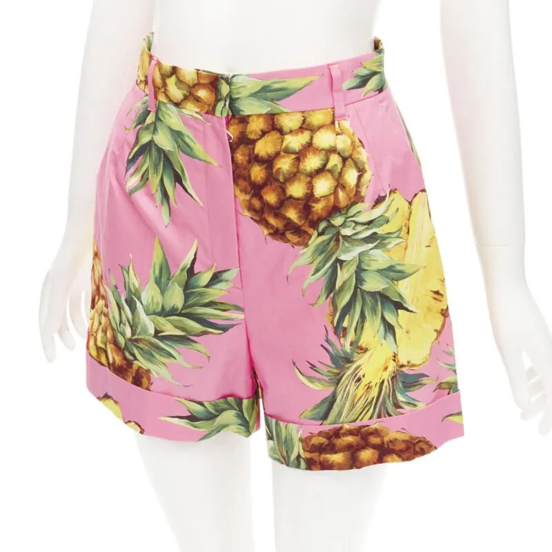 Dolce & Gabbana Pineapple Print Shorts Pink Cotton Very good - Back View