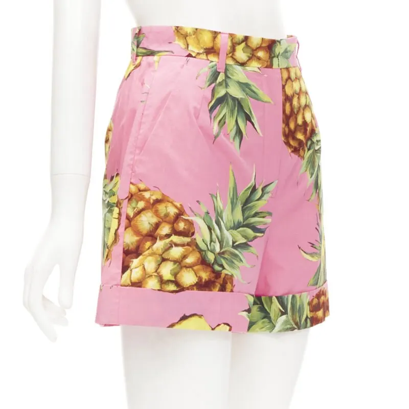 Dolce & Gabbana Pineapple Print Shorts Pink Cotton Very good - Inside View
