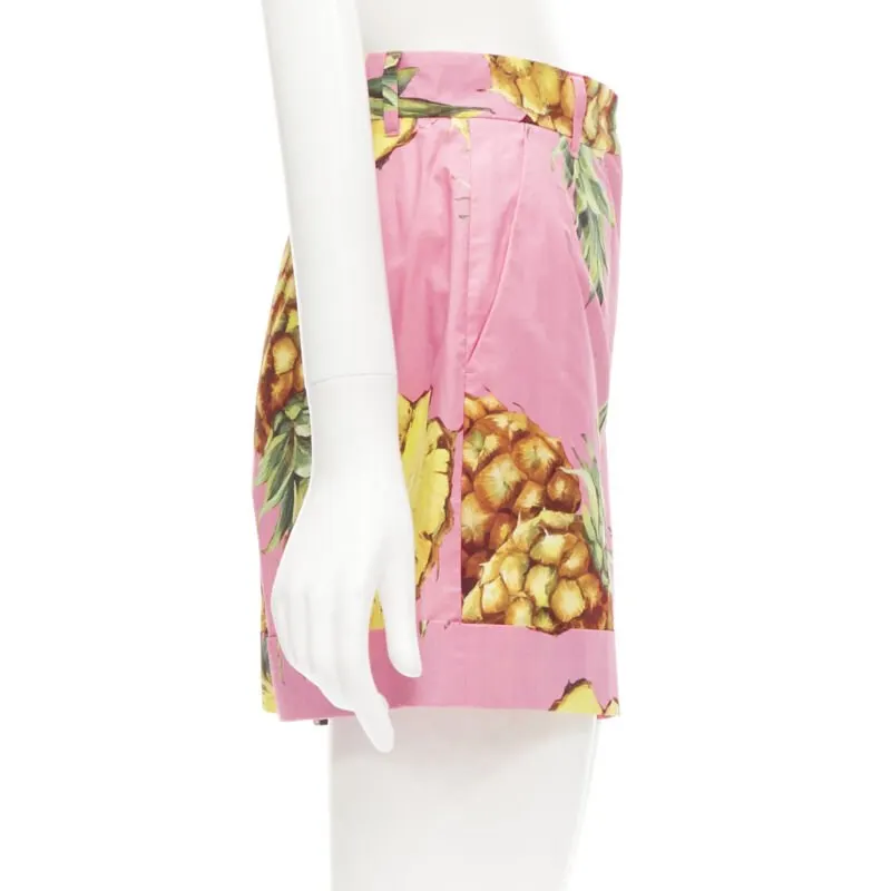 Dolce & Gabbana Pineapple Print Shorts Pink Cotton Very good - Model View